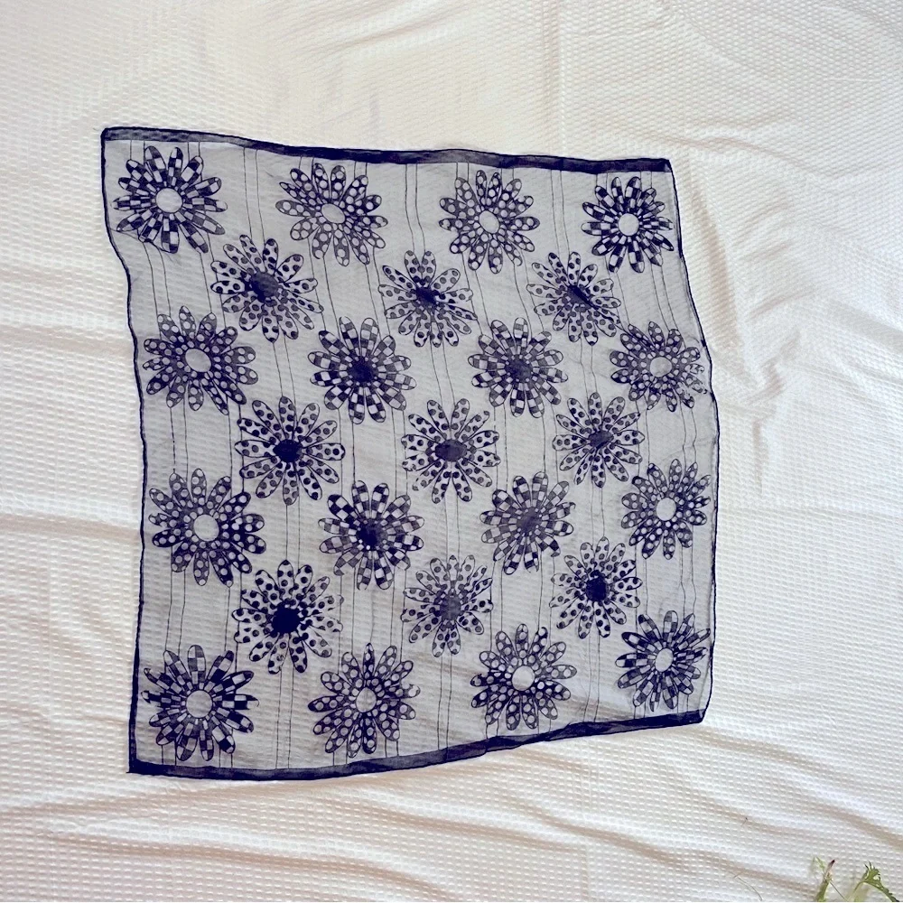 Black Geometric Pattern Scarf with Intricate Designs